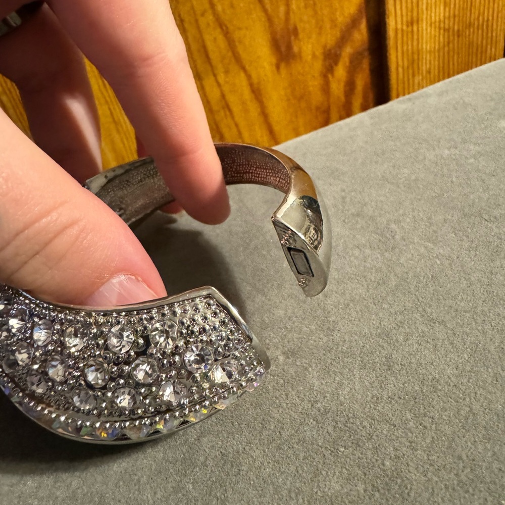 Chunky Statement, Rhinestone, Silver Tone Bracelet - image 5